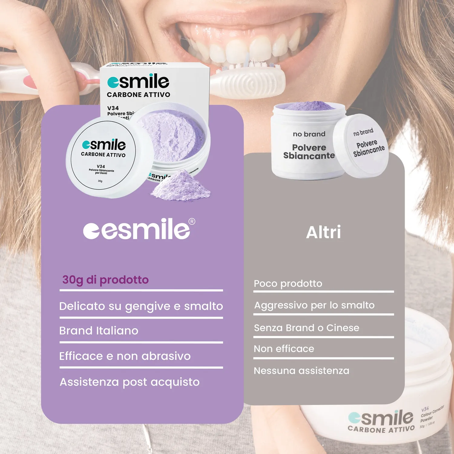 esmile carbone sbiancante viola 30 g senza perossido