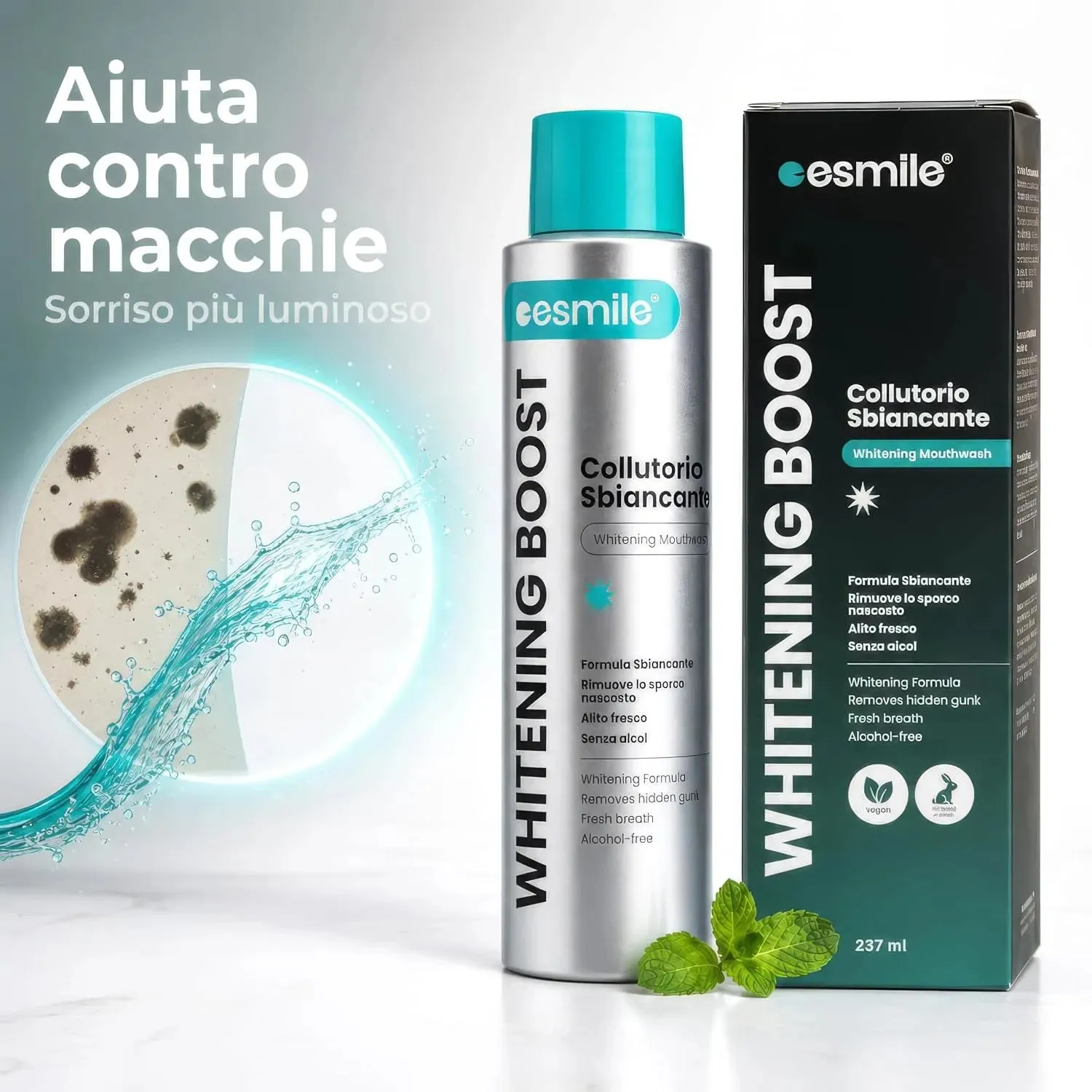 esmile Whitening Boost collutorio sbiancante 237 ml menta