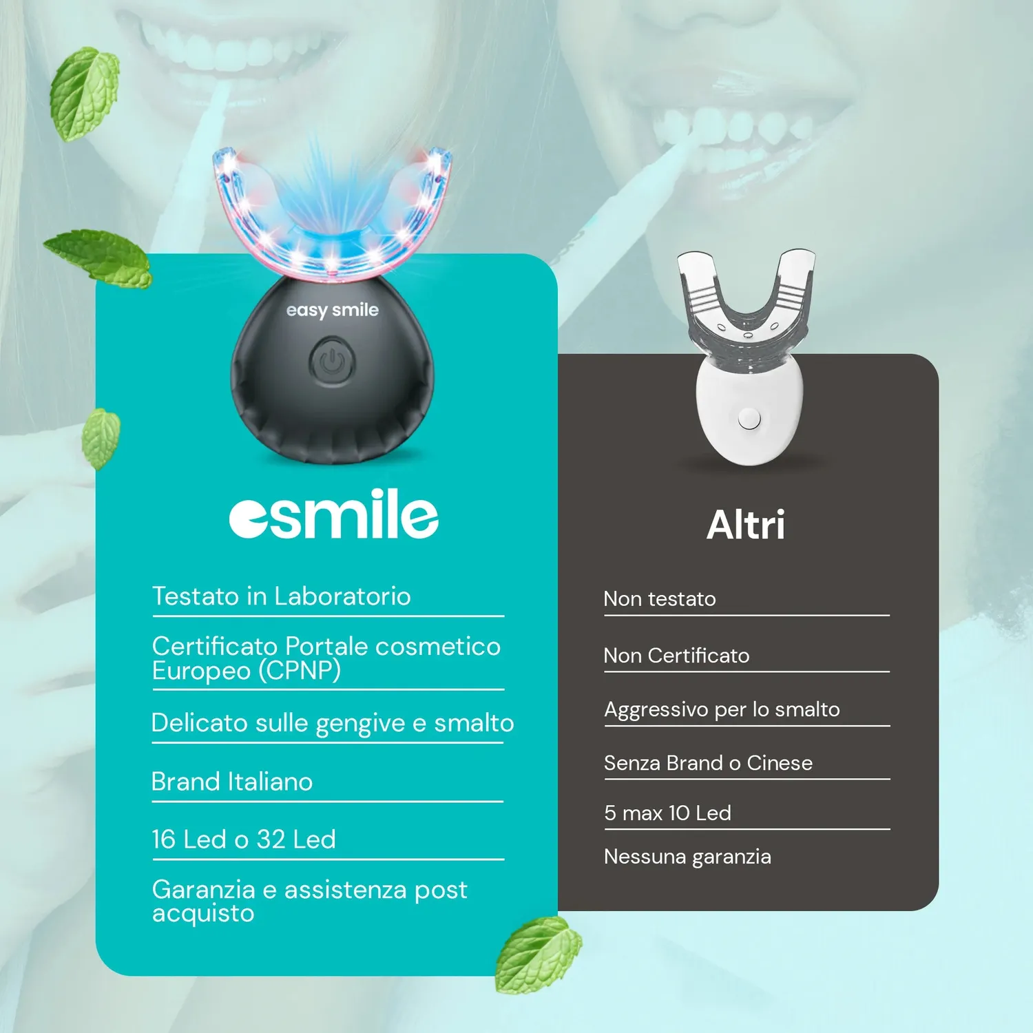 esmile Pro 32 LED kit sbiancante denti luce blu e rossa