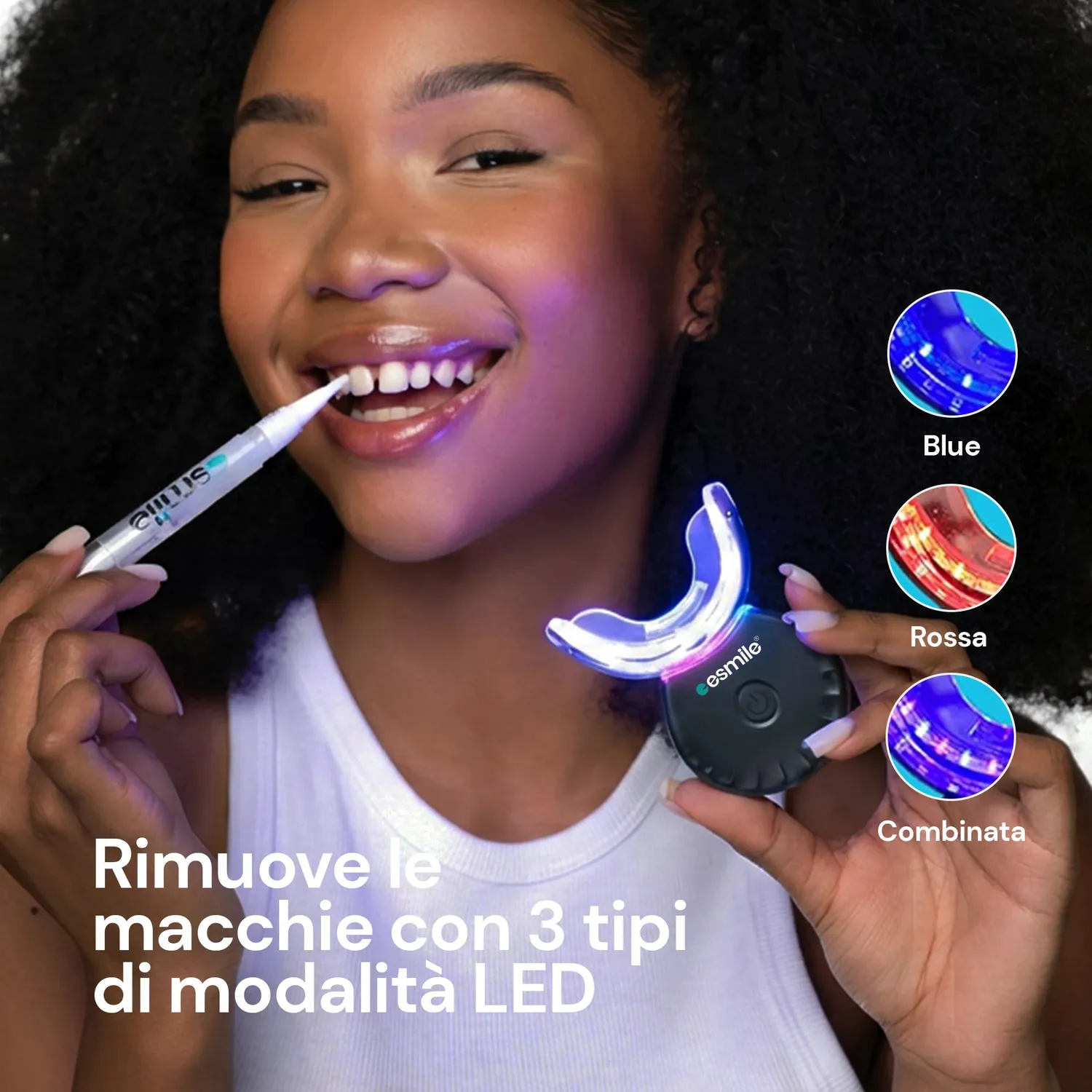 esmile Pro 32 LED kit sbiancante denti luce blu e rossa