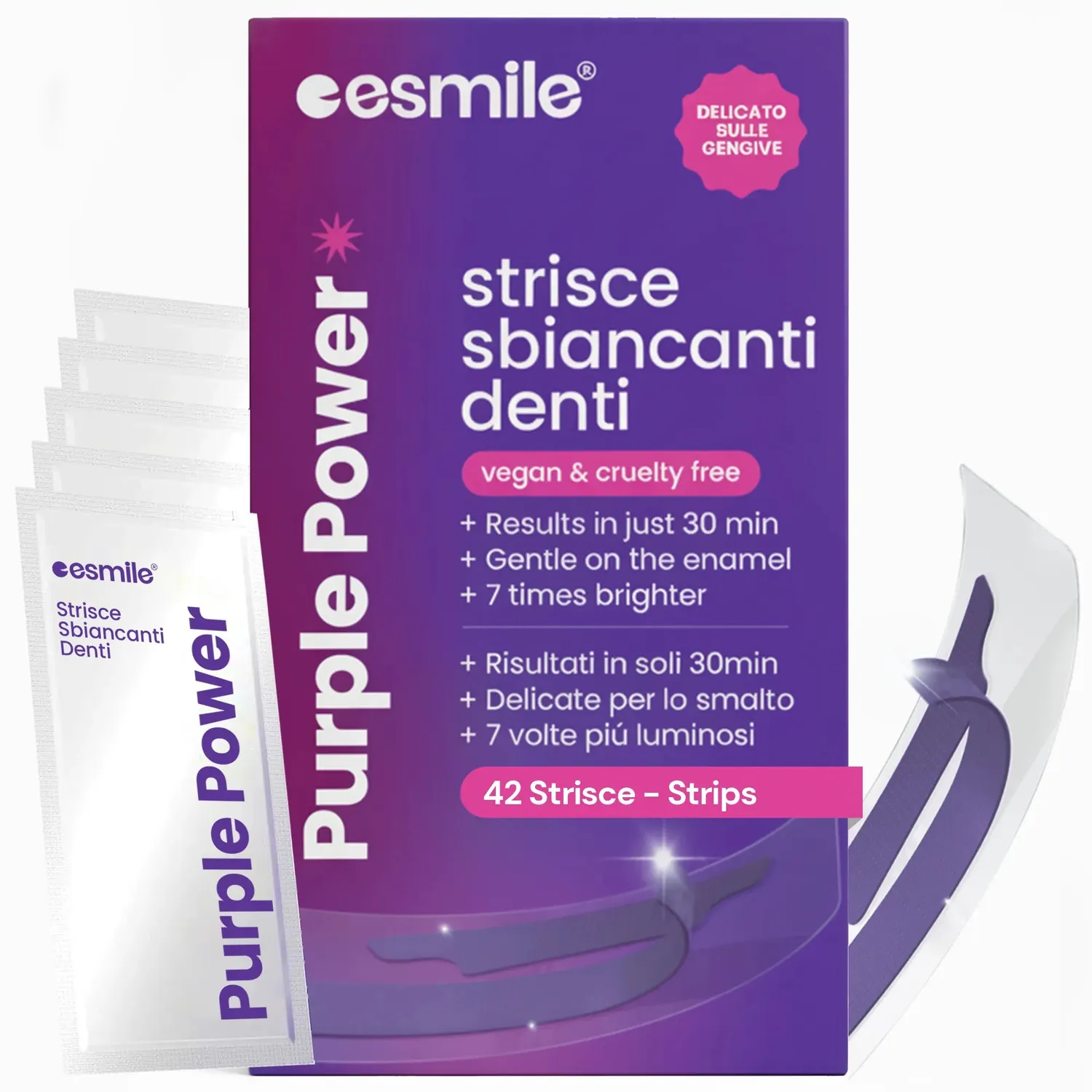 esmile strisce sbiancanti viola 28 pezzi senza perossido