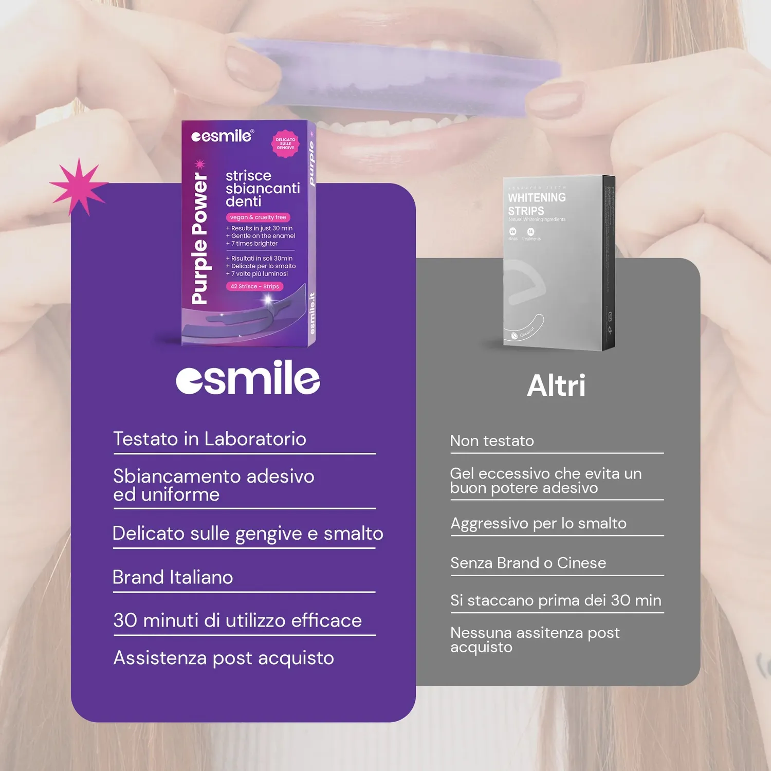 esmile strisce sbiancanti viola 28 pezzi senza perossido