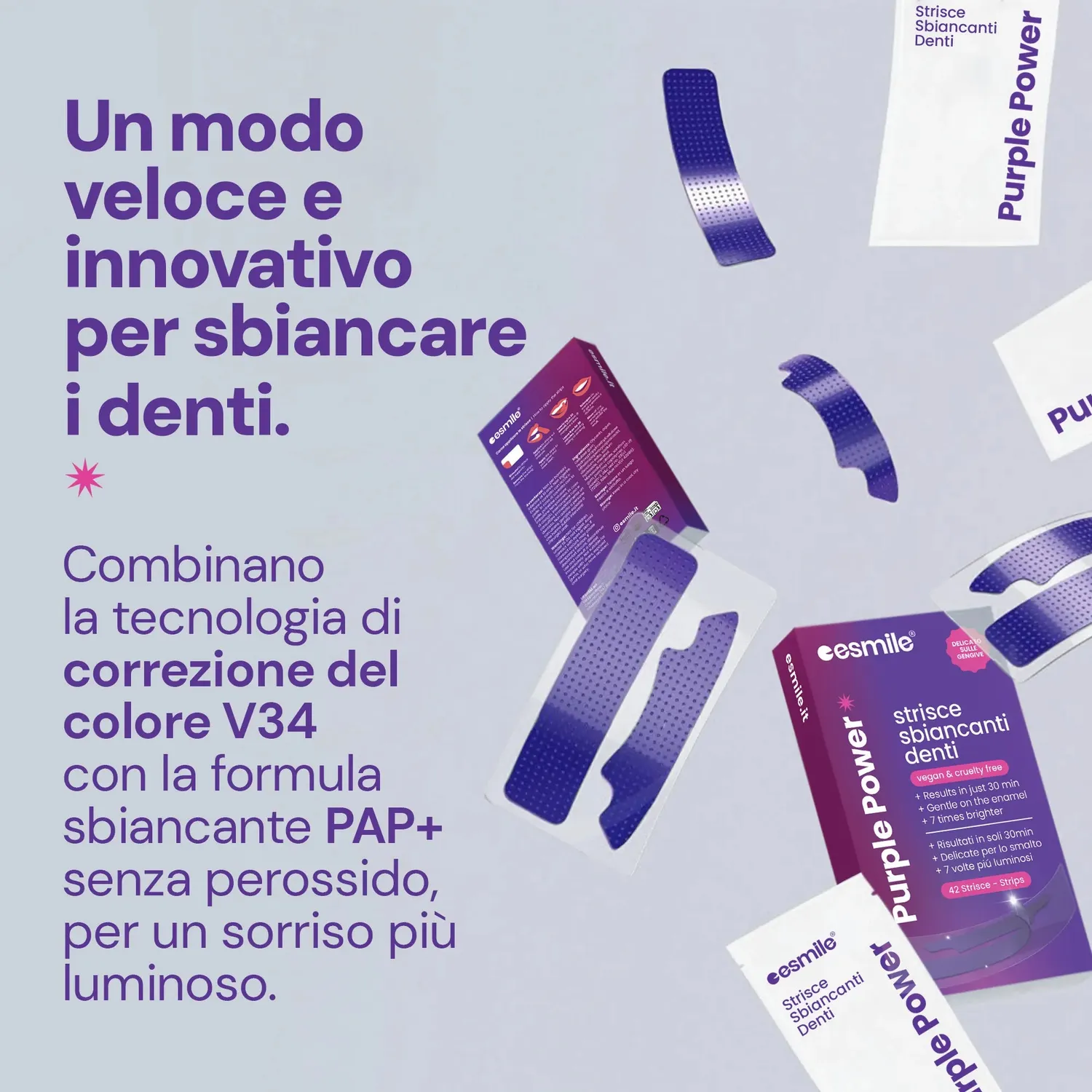 esmile strisce sbiancanti viola 28 pezzi senza perossido