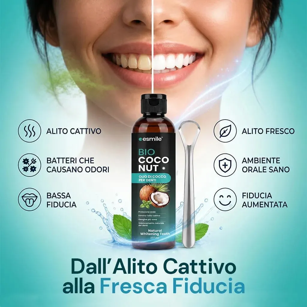 esmile Bio Coconut olio cocco denti 237 ml + pulisci lingua