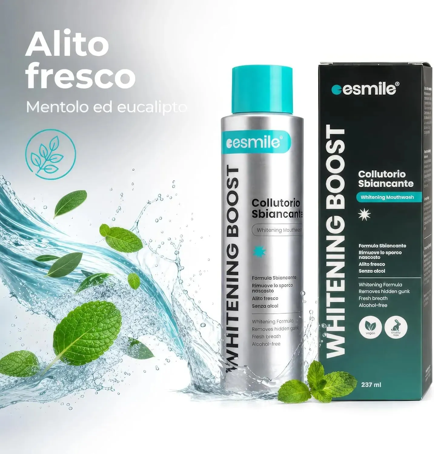 esmile Whitening Boost collutorio sbiancante 237 ml menta