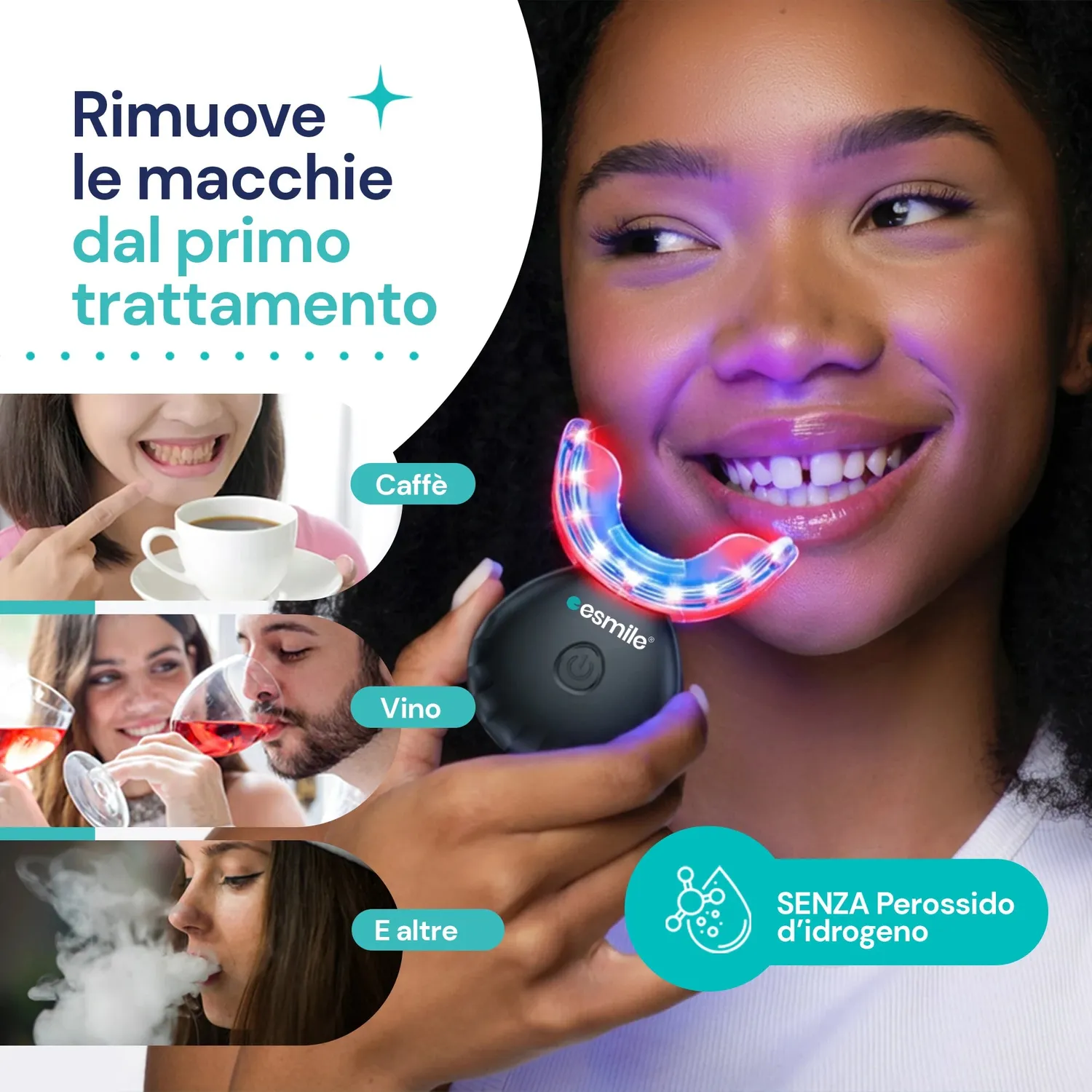 esmile Pro 32 LED kit sbiancante denti luce blu e rossa